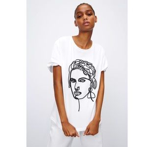 Zara White Embroidered Short sleeve T shirt